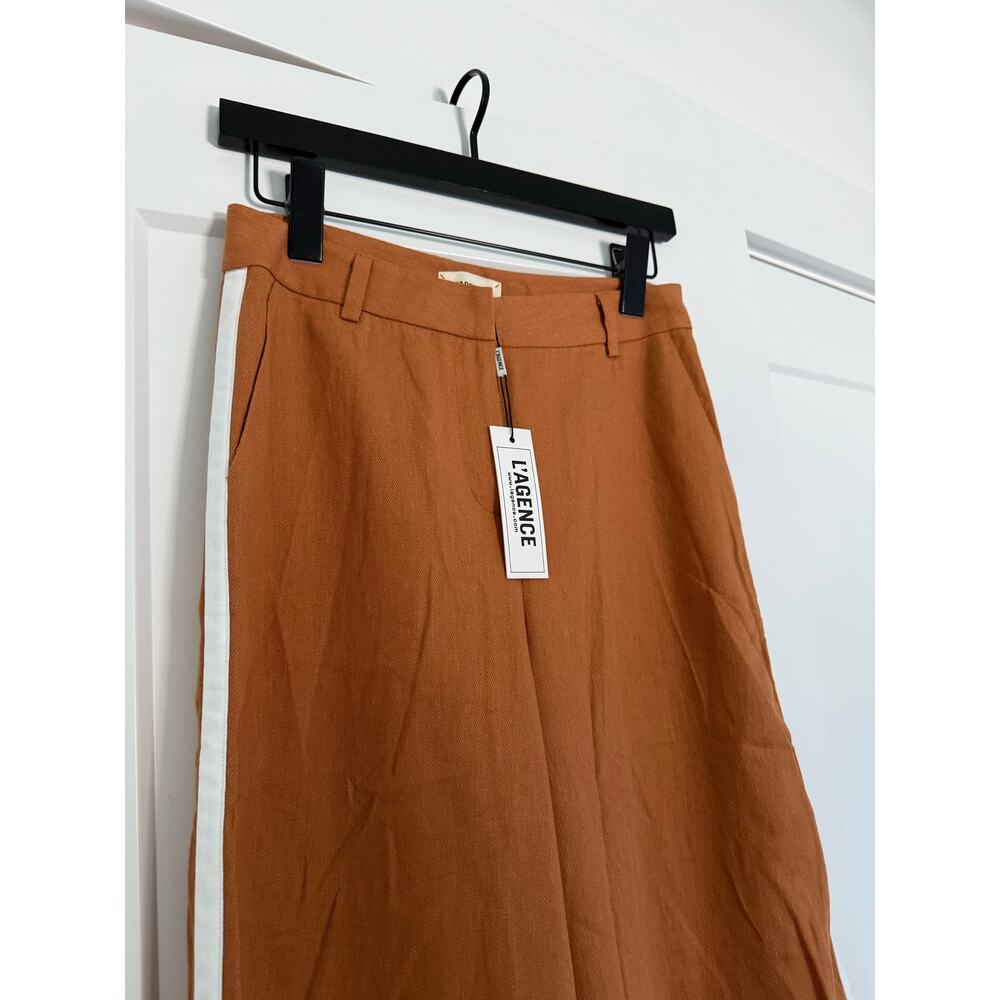 $525 New L’agence Linen Blend Gavin Wide Leg Trousers - Ginger Ivory Stripe - 2 - Picture 4 of 9